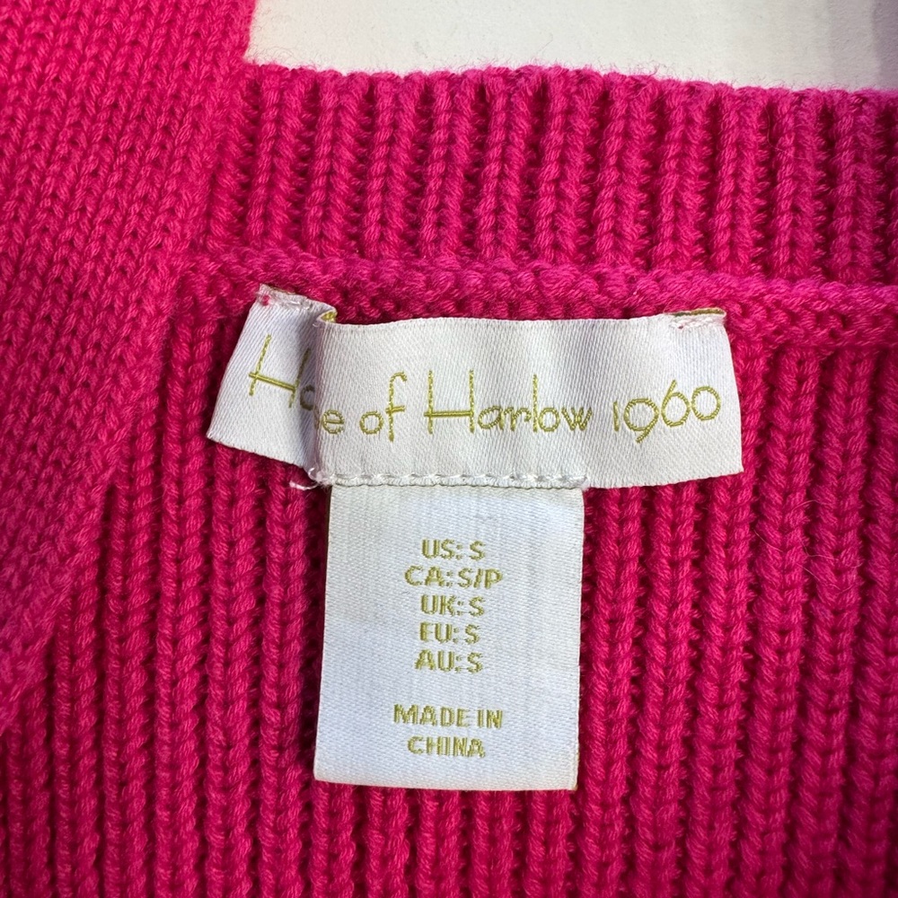 House of Harlow 1960 Women’s Sz S Pink Crochet Knit Sleeveless Crop Sweater Tank - Picture 2 of 6